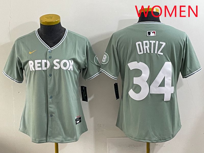 Women 2025 Boston Red Sox 34 Ortiz Green Joint Name Nike MLB Jersey style 1